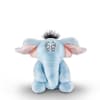 Blue plush elephant toy with pink ears and embroidered eyes