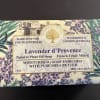 Lavender soap bar in floral printed packaging