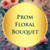 Prom floral bouquet graphic with pink flowers and a yellow circle