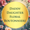 Floral boutonniere sign with pink and peach flowers around a yellow circle