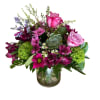 Flower arranment in vase with lavender roses, alstromeria, Dianthus green, filler and