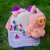 Cap for children, with stuffed animals like LABUBUS.