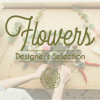Floral design workspace with a bouquet and the words "Flowers Designer's Selection"