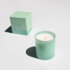 Mint green candle in a glass jar with matching box