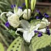 BEAUTIFUL ORIENTAL LILY STEM WITH 3 WHITE ROSES AND STATICE 