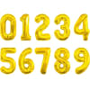 Gold number balloons arranged in two rows on a white background