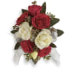 Red and white rose bouquet with silver ribbon