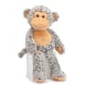 Dark and light brown monkey plush. Monkey has a brown face, tunny