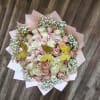 This bouquet of white and pink Mondial roses is a very sweet