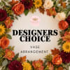 Fall floral border around text reading "Designers Choice Vase Arrangement"
