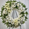 Sympathy wreath filled with white Daisies, Spray Roses, Mums, 
