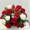 Stunning red Ecuadorian Roses, red mini Carnations, white Carnations (includes a small