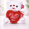 White teddy bear holding a red heart pillow with "I Love You" text