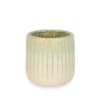 Small ribbed ceramic vase in pale green and cream