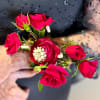 Artfully designed Rose wrist corsage with designer accents on a beautiful silver