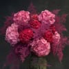 Pink and red hydrangea bouquet in a dark vase
