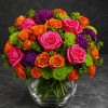 Hot pink and orange roses take center stage in this vibrant birthday