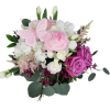 Peonies, hydrangea, roses, spray roses, lisianthis, tulips, astilbe and filler arranged in