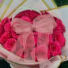 Pink rose bouquet with a sheer ribbon bow