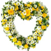 Heart-shaped floral wreath with yellow roses and white daisies