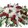 Red and white floral spray with roses and carnations