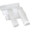 Four white selenite crystal sticks arranged on a white background