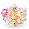 Bouquet of pale roses with Hello Kitty plush toys and a pink bow