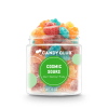 Jar of multicolored sour gummy candies labeled Candy Club Cosmic Sours