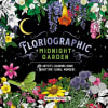 Colorful floral coloring book cover with flowers, butterflies, and a crescent moon