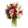 A grand and colorful expression of love, this bouquet harmonizes rich reds