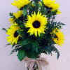 Bright and cheerful sunflowers in urn vase. 
(13"w x 21"h) 