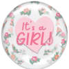 Clear balloon with pink "It's a Girl!" text and floral print