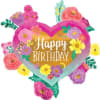 Heart-shaped birthday balloon with colorful floral decorations