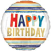 Round foil balloon with "Happy Birthday" text in multicolor letters