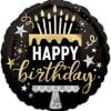Black birthday balloon with candles and gold lettering
