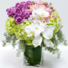 Cascading Orchids with other seasonal flowers has the dimensions of: a base