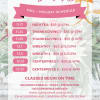Pink floral class schedule poster with dates and wreath and centerpiece listings