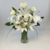 White Roses, White Roses, White Alstroemeria, Variety of greens arranged in a