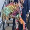 Large bouquet of multicolored baby's breath wrapped with ribbon