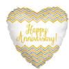 Heart-shaped anniversary balloon with gold lettering and chevron pattern