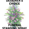 Standing funeral spray with pink and purple flowers