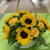 Petite sunflowers in a wicker basket, bright as sunshine...always a favorite...anytime of