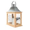 Wood and metal memorial lantern with Amazing Grace text on glass panel