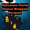 Halloween-themed graphic with bats, a haunted house, and bold text.
