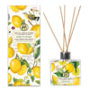 Lemon basil reed diffuser with wooden sticks in a glass bottle