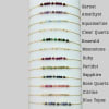 Beaded gemstone bracelets displayed on a white card with stone names.