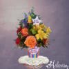 Birthday bouquet in a striped pot with a star topper