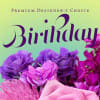 Birthday card with purple and pink flowers