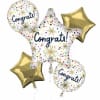 Cluster of congratulatory star-shaped and round balloons with gold accents
