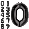 Black number-shaped foil balloons from 0 to 9, with a large 0 shown prominently